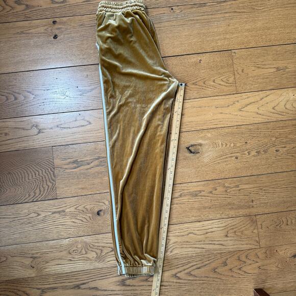 Gold Velour Track Pants SZ L Y2K Dance Streetwear Lounge Cozy Sheen Drawstring - Picture 6 of 6